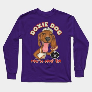 Cute adorable Doxie cooking Dachshund Hotdog Salesdog Long Sleeve T-Shirt